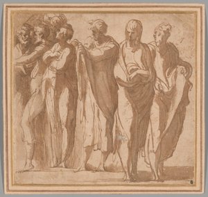 Gruppe von neun stehenden Figuren von Parmigianino