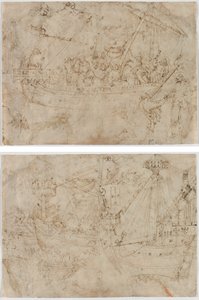 Navicella (recto) Zwei Zeichnungen von Schiffen (verso) von Parri Spinelli