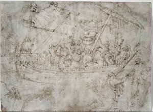 Zwei Zeichnungen von Schiffen (verso) von Parri Spinelli