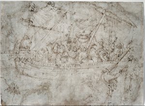 Zwei Zeichnungen von Schiffen verso, 1410er Jahre von Parri Spinelli