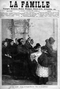 Das gesegnete Brot, graviert nach dem Gemälde von Dagnan-Bouveret. Titelblatt der Zeitung „La famille“ von 1888. von Pascal Adolphe Jean Dagnan Bouveret