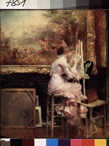 Junge Aquarellistin im Louvre von Pascal Adolphe Jean Dagnan Bouveret