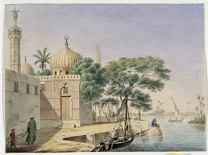 Blick auf eine Moschee am Wasser. Ägypten