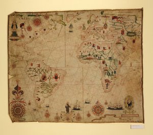 Portolankarte des Atlantischen Ozeans und angrenzender Kontinente von Pascoal Roiz