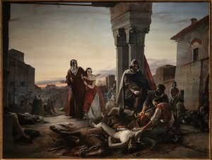 Ricciardino Langoscos Mutter durchsucht die Leiche ihres Sohnes, der während der Eroberung von Pavia durch Matteo Visconti im Jahr 1315 getötet wurde von Pasquale Massacra