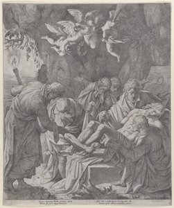 Christus wird ins Grab gelegt, während die Jungfrau dahinter weint von Pasquale Ottino