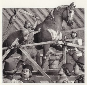 Andrea Verrocchio zerschlägt den Kopf seiner Pferdestatue von Pat (1907-95) Nicolle