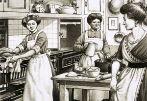 Kochen in der Edwardianischen Zeit wurde auf kohlebefeuerten Herden durchgeführt