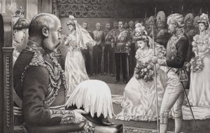 Debütantinnen werden Edward VII (1844-1925) und Königin Alexandra (1841-1910) vorgestellt