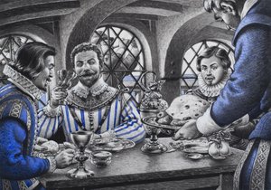 Sir Francis Drake (1540-96) am Tisch