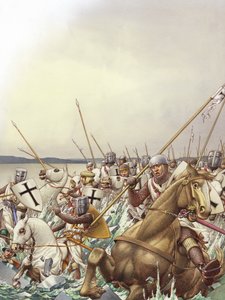 Deutschordensritter brechen durch das Eis des zugefrorenen Peipussees
