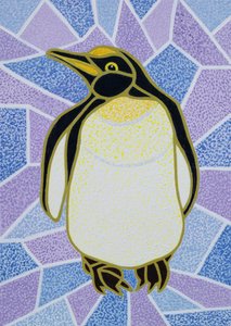 Pinguin auf Buntglas