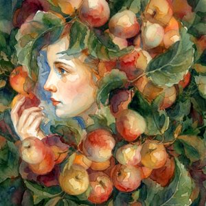 Serene Apfelernte Frau von Patrick Gonzales