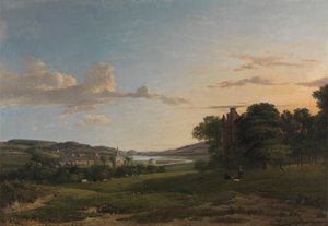Eine Ansicht von Cessford und dem Dorf Caverton, Roxboroughshire in der Ferne
