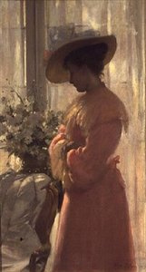Dame in einem rosa Interieur