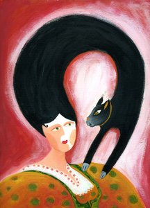 Strega del Tchesal (Chiesale): Hexe, die sich in eine Katze verwandelt, um Männer auszuspionieren. Illustration von Patrizia La Porta. von Patrizia La Porta