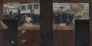 Skizze für das Büro des Präfekten im Pariser Rathaus: Transport der Verwundeten zum Krankenwagen - Abfahrt der Armand Barbès von Paul Emile Mangeant