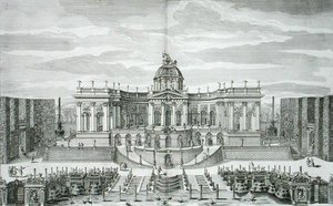 Die Große Grotte und der Fontänengarten am Fürstlichen Lustschloss und Gärten, Berlin, graviert von Johann August Corvinus, veröffentlicht ca. 1711-16 (Gravur) von Paul Decker