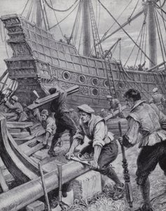 Bau der englischen Galeone Ark Royal, das Flaggschiff im Kampf gegen die spanische Armada 1588