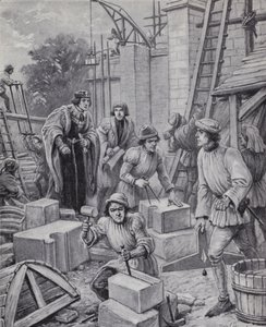 König Heinrich VI. überwacht den Bau des von ihm 1440 gegründeten Eton College von Paul (after) Hardy