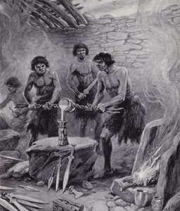 Männer, die während der Bronzezeit in einer Gießerei arbeiten (Lithografie) von Paul (after) Hardy