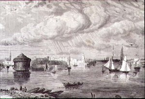New Yorker Hafen in den 1860er Jahren (Stich) von Paul (after) Huet
