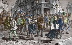 Ansicht der Rue du Croissant in Paris, Sitz vieler Zeitungen von Paul (after) Merwart