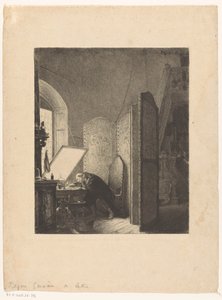Rembrandt radierend in seinem Atelier von Paul Adolphe Rajon