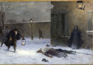 Skizze für das Büro des Präfekten im Hôtel de Ville: Die Suche nach den Verwundeten während der Belagerung von Paris 1870 von Paul Albert Baudouin