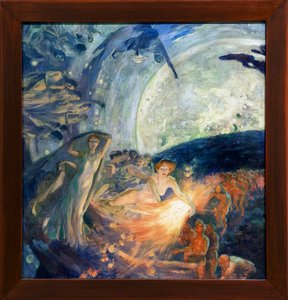 Die Wahrheit zieht die Wissenschaften, um die Menschheit zu erleuchten (Die Wahrheit trainiert die Wissenschaften, folgt ihr, bereut ihr Licht auf die Menschen). Gemälde von Albert Besnard (1849-1934) - Wahrheit gefolgt von den Wissenschaften und bringt Li von Paul Albert Besnard