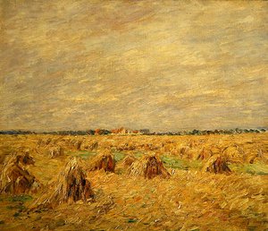 Geerntete Felder in einer flachen Landschaft von Paul Baum