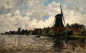 Holland, Flusslandschaft mit zwei Windmühlen von Paul Baum