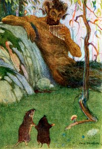Der Pfeifer am Tor der Morgenröte aus Wind in den Weiden, veröffentlicht 1913, Farblithographie, 1913 von Paul Bramson.