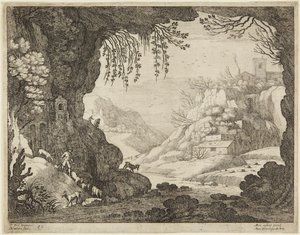 Ziegenhirte in der Höhle von Paul Bril