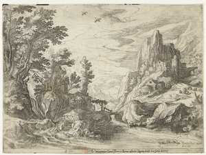 Flusslandschaft in Kampanien mit Stadt auf Felsen