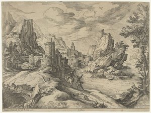Felsenküste in Kampanien mit Stadt und Reisenden
