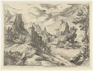Felsenküste in Kampanien mit Stadt und Reisenden