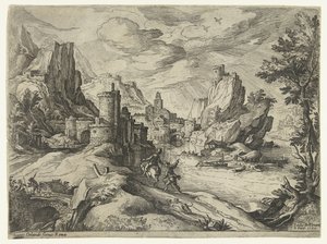 Felsenküste in Kampanien mit Stadt und Reisenden