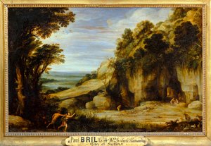 Die Nymphe Syrinx verfolgt von Pan und bald in ein Schilfrohr verwandelt