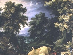 Landschaft mit Kaninchenjagd