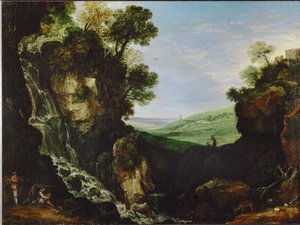 Landschaft mit Wasserfall und Vesta-Tempel in Tivoli