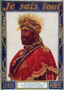 Porträt des Negus von Äthiopien, Menelik II (1844-1913), Illustration aus der Zeitschrift Je Sais Tout, ca. 1900