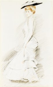Eine elegante Dame in einem weißen Kleid von Paul Cesar Helleu