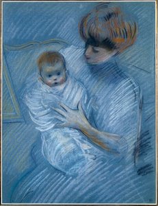 Mutterschaft. Zeichnung von Paul Helleu (1859-1927), 20. Jahrhundert. Porträt einer Mutter mit ihrem Kind