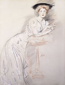 Porträt von Miss Taylor, die sich auf einen Tisch lehnt