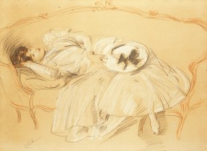 Junge Frau auf dem Sofa von Paul Cesar Helleu