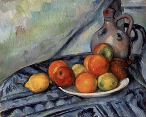 Obst und ein Krug auf einem Tisch von Paul Cézanne