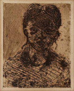 Mädchenkopf. Gravur von Paul Cezanne. Radierung. Dim: 32,5x25cm. Musée Granet, Aix-en-Provence.