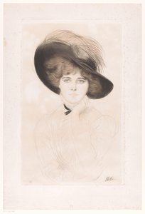 Porträt einer unbekannten Frau mit Hut von Paul César Helleu (signed by artist)