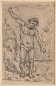 Badender mit ausgestreckten Armen (recto); Studie eines Baumes (verso) von Paul Cézanne